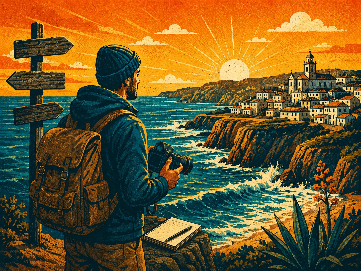 Vintage-style editorial photographer overlooking the Portuguese coast